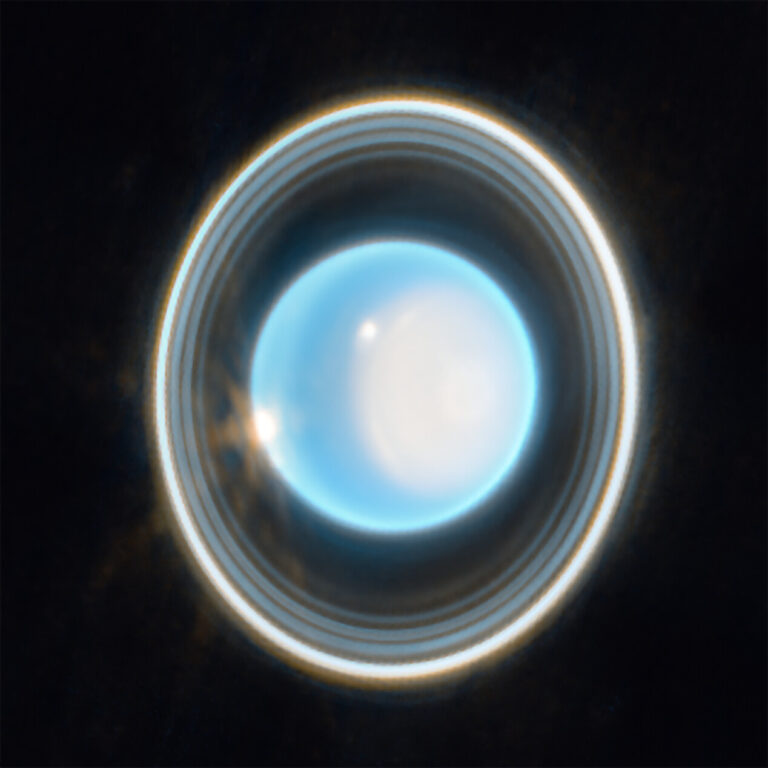 Zoomed-in image of Uranus ringed atmosphere Webb JWST