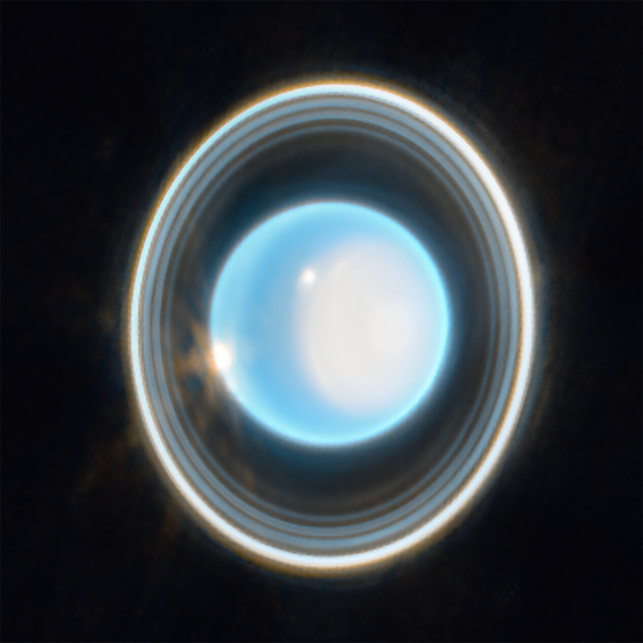Zoomed-in image of Uranus ringed atmosphere Webb JWST