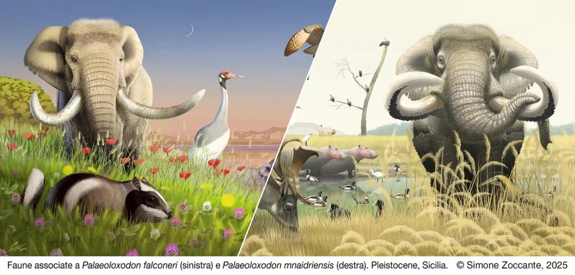 ricostruzione dei due elefanti nani di Sicilia, Palaeoloxodon falconeri e Palaeoloxodon mnaidriensis